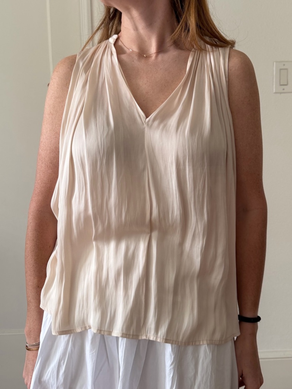 Ulla Johnson Soft Pleated Sleeveless V-Neck Camisole - Cream